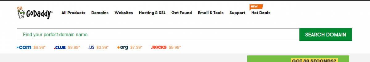 Go daddy domain search bar