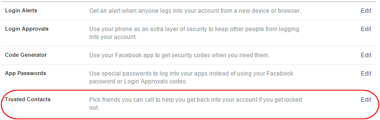 Trusted contacts Facebook